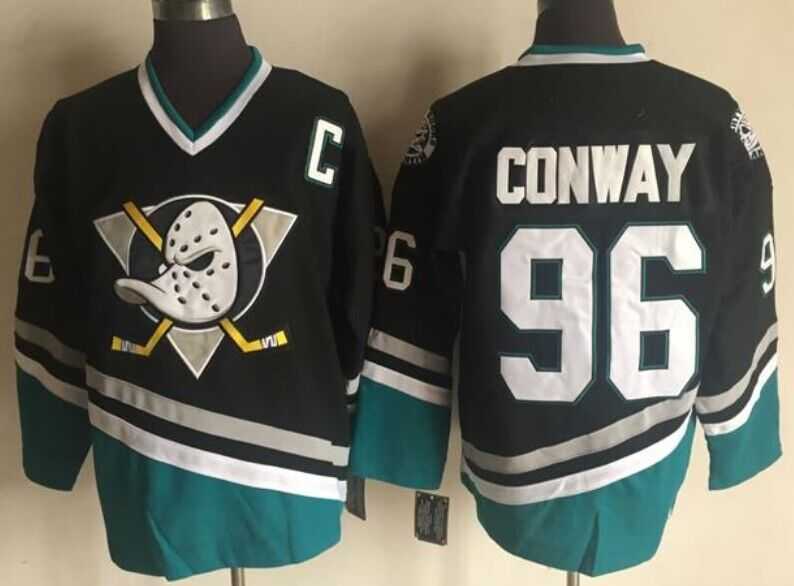 Mens Anaheim Ducks #96 Charlie Conway Mighty Ducks Movie Black Green Ice Hockey Jerseys->anaheim ducks->NHL Jersey